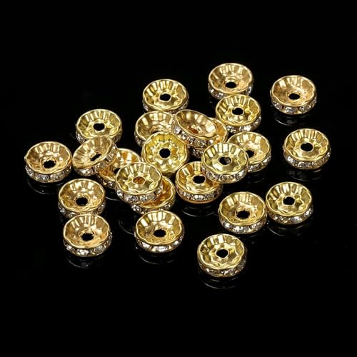 100 Stück 4/6/8/10 mm Gold-Silber-Strass-Rondellen-Kristallperlen, runde lose Abstandsperlen für die Schmuckherstellung, DIY-Zubehör, Gold, 4,0 mm 100 Stück 4/6/8/10 mm Gold-Silber-Strass-Rondellen-Kristallperlen, runde lose Abstandsperlen für die Schmuckherstellung, DIY-Zubehör, Gold, 4,0 mm von TBSKUY