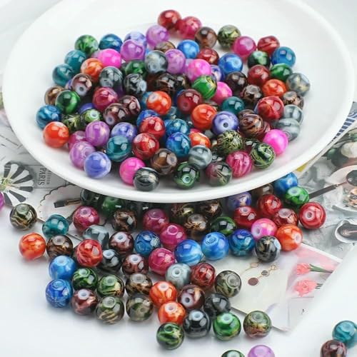 100 Stück 8 mm Glasperlen, Basteln, grafische farbige runde lose Abstandsperlen, Handarbeiten für Kristallschmuck, DIY-Armband-FHY 100 Stück 8 mm Glasperlen, Basteln, grafische farbige runde lose Abstandsperlen, Handarbeiten für Kristallschmuck, DIY-Armband-FHY von TBSKUY