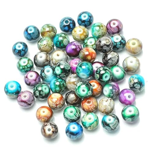 100 Stück 8 mm Glasperlen, Basteln, grafische farbige runde lose Abstandsperlen, Handarbeiten für Kristallschmuck, DIY-Armband-MHTC von TBSKUY