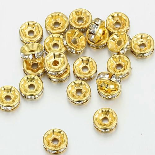 100 Stück Acer-Perlen zur Schmuckherstellung, Strass-Abstandshalter, Kristallperlen-Abstandshalter für Armbänder, Fokalperlen für Stifte, Goldfarben, 6 mm 100 Stück Acer-Perlen zur Schmuckherstellung, Strass-Abstandshalter, Kristallperlen-Abstandshalter für Armbänder, Fokalperlen für Stifte, Goldfarben, 6 mm von TBSKUY