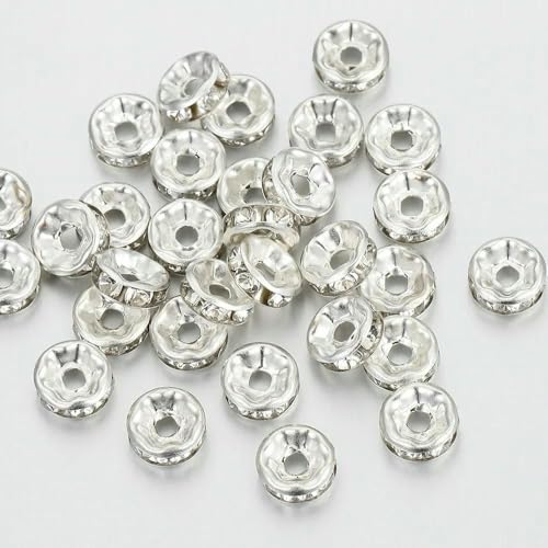 100 Stück Acer-Perlen zur Schmuckherstellung, Strass-Abstandshalter, Kristallperlen-Abstandshalter für Armbänder, Fokalperlen für Stifte, silberfarben, 6 mm von TBSKUY