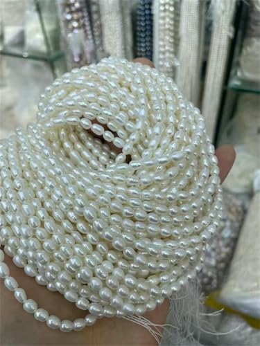 100% natürliche Süßwasserperlen 1–4A, Reisform, lose Perlen zur Schmuckherstellung, DIY-Halsketten und Armbänder, 3A Weiß, 9–10 mm, 1 Strang von TBSKUY