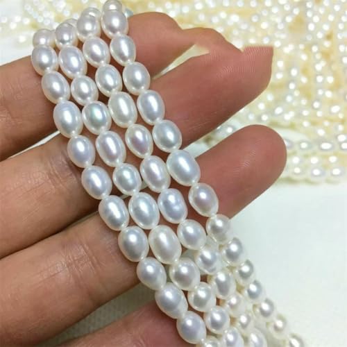 100% natürliche Süßwasserperlen 1–4A, Reisform, lose Perlen zur Schmuckherstellung, DIY-Halsketten und Armbänder, 4A Weiß, 9–10 mm, 1 Strang von TBSKUY