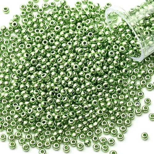 12 Gramm/Tube 2 mm Metallic-Rocailles-Perlen, japanische runde Glas-Rocailles-Perlen für DIY-Handarbeiten, Kleiderschmuck, Nähen, 1200 Stück-PZ1214-2 mm 1200 Stück-Flasche von TBSKUY