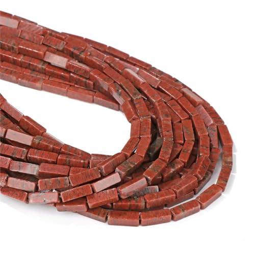 13 x 4,0 mm Naturstein-Röhrenperlen, Achate, Tigerauge, Imperial Spacer-Perlen, glatte, flache, rechteckige Röhrenperlen für die Schmuckherstellung, DIY-5. Roter Stein, 4 x 13,0 mm, ca. 28 Stück von TBSKUY