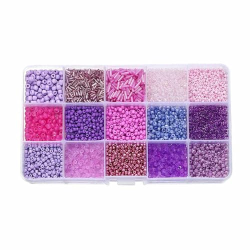 15 Zellen, 10 g, bunte AB-Rocailles-Perlen in Röhrenform, Metallfarbe, französische Stickperlen für die Herstellung von DIY-Schmuck und Armbändern, Lila 02 von TBSKUY