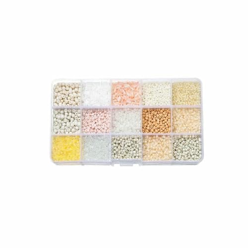 15 Zellen, 10 g, bunte AB-Röhrenform, Rocailles-Perlen, Metallfarbe, französische Stickperlen für die DIY-Schmuckherstellung, Armbandbefunde, Beige von TBSKUY