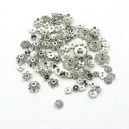 150 Stück gemischte tibetische Kupfer-Vintage-Metall-Lose-Abstandshalter-Perlenkappen für die Schmuckherstellung, DIY-Suchzubehör, Zubehör, Antiksilber 150 Stück gemischte tibetische Kupfer-Vintage-Metall-Lose-Abstandshalter-Perlenkappen für die Schmuckherstellung, DIY-Suchzubehör, Zubehör, Antiksilber von TBSKUY