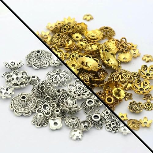 150 Stück gemischte tibetische Kupfer-Vintage-Metall-Lose-Abstandshalter-Perlenkappen für die Schmuckherstellung, DIY-Zubehör, Zubehör, Antik-Gold/Silber 150 Stück gemischte tibetische Kupfer-Vintage-Metall-Lose-Abstandshalter-Perlenkappen für die Schmuckherstellung, DIY-Zubehör, Zubehör, Antik-Gold/Silber von TBSKUY