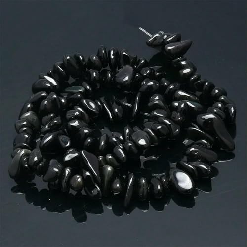 16 Zoll Natursteinperlen, Splitterperlen, 5–8 mm, unregelmäßige Kristallachat-Kiesperlen, DIY-Armband für Schmuck, HK058-Obsidian, Länge ca. 39 cm von TBSKUY