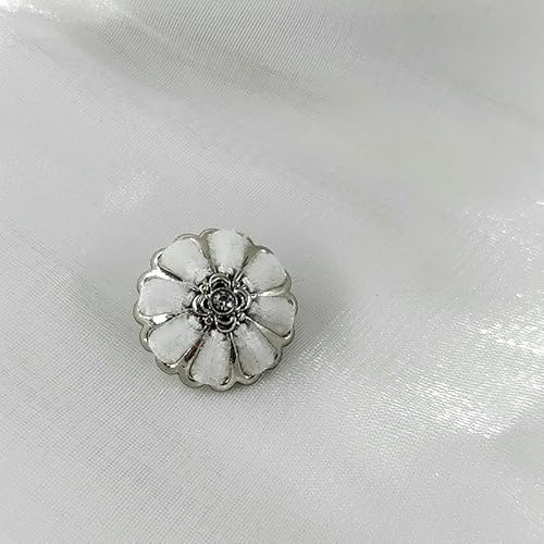 18/20/23/25 mm, bunte handgefertigte Ösenknöpfe für Kleidung, Blumendesign, modisches Dekor, Metallknopf zum Nähen, DIY, weiß, 23,0 mm, 6 Stück von TBSKUY