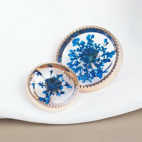 18/23,0 mm natürliche getrocknete Blumendekor-Ösenknöpfe für Kleidung, einzigartiges Design, Luxus-Metallknöpfe für Frauen und Kinder, DIY-blau-18 mm, 6 Stück von TBSKUY