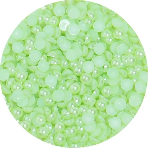 2/3/4/5/6/8/10 mm, 50–1200 Stück/Beutel, elfenbeinfarben/weiß, mehrfarbig, Kunstperle, halbrund, flache Rückseite, für die Herstellung von DIY-Ornamenten, Hellgrün, 5 mm, 600 Stück von TBSKUY