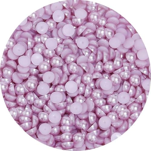 2/3/4/5/6/8/10 mm, 50–1200 Stück/Beutel, elfenbeinfarben/weiß, mehrfarbig, Kunstperle, halbrund, flache Rückseite, für die Herstellung von DIY-Ornamenten, Hellviolett, 4,0 mm, 1200 Stück von TBSKUY