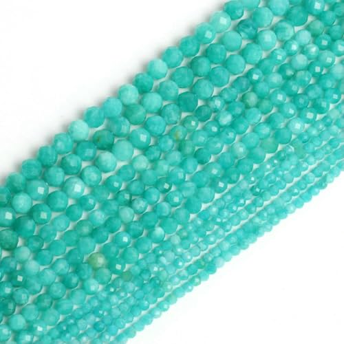 2 3 4,0 mm natürliche facettierte Apatit-Saphir-Jade-Onyx-Edelsteinperlen, runde Mineralperlen zur Schmuckherstellung, DIY-Armbandzubehör – AA blauer Amazonit – 3,0 mm (ca. 110 Stück) von TBSKUY