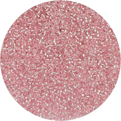 2 mm, 1500 Stück, 18 g, silberfarbene Innenseite, Rocailles-Perlen aus Glas, Bastelperlen für Armbänder, Halsketten, Ringe, Rocailles-Perlen für DIY-Kunsthandwerk, Rosa, 18 g, 1500 Stück von TBSKUY
