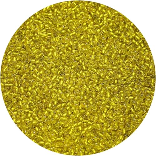 2 mm, 1500 Stück, 18 g, silberfarbene Innenseite, Rocailles-Perlen aus Glas, Bastelperlen für Armbänder, Halsketten, Ringe, zum Basteln von Rocailles-Perlen für DIY-Kunsthandwerk, hellgelb, 18 g, 15 von TBSKUY