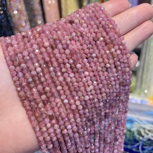 2 mm Naturstein-Amethyst-Tigerauge-Lapislazuli-Perlen mit leuchtenden Perlen, Schmuckherstellung, DIY-Halsketten-Armband-Schmuck – Rosa Turmalin – 4,0 mm von TBSKUY