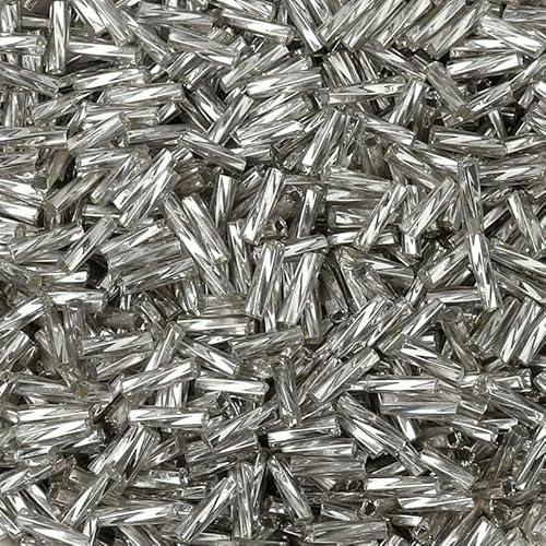 2 x 6 mm Röhrenperlen, gedrehte Glasperlen, spiralförmige Rocailles-Perlen für DIY-Armbänder, Schmuck, Kleiderherstellung, Kleidungsstücke, Zubehör – Silber – 2 x 6 mm, 1060 Stück von TBSKUY