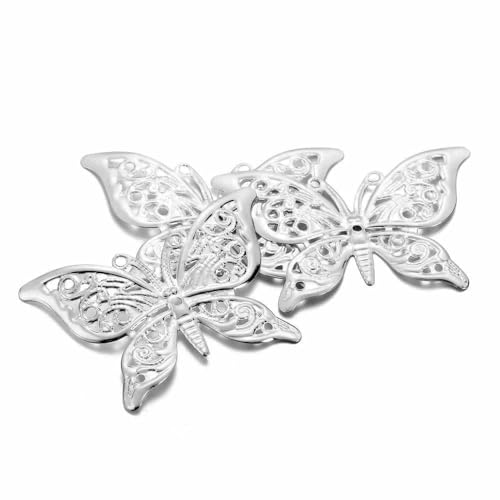 20/30 Stück Schmetterlings-Filigranwickel, Metall-Charm-Anhänger-Verbinder, Basteln für DIY-Schmuckherstellung, Zubehör, Zubehör, 30 Stück, Rhodium1 von TBSKUY