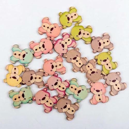 20 Stück 23 x 27 mm, gemischte Cartoon-Knöpfe mit schönen Bärenmotiven, bemalt, dekorative Holzknöpfe für handgefertigtes Scrapbooking-Handwerk von TBSKUY