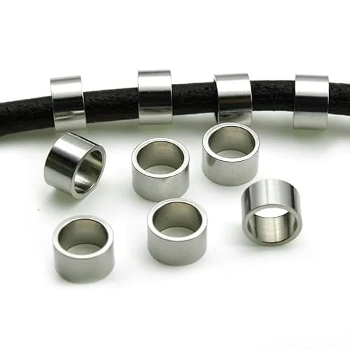 20 Stück Edelstahl-Metallperlen mit großem Loch/Rohrperlen-Charms, Abstandsperlen, Zubehör für DIY-Armband, Schmuckherstellung, handgefertigt, 10 x 6 mm, Loch 7 mm von TBSKUY