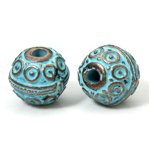 20 Stück Vintage Patina Spacer Perlen Herstellung von antiken kupferblauen geometrischen Metallperlen für DIY Schmuckherstellung Halsketten-Befunde-11x10mm-Style2 von TBSKUY