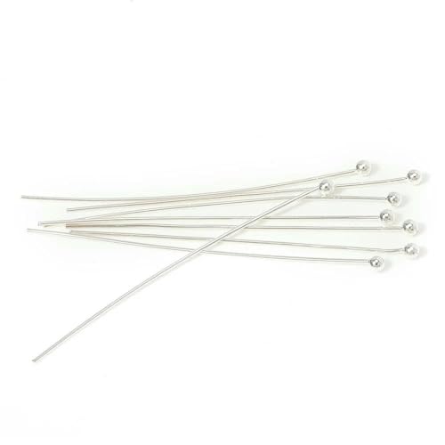 200 Stück/Los 18 20 25 30 40 mm Metall-Kugelkopfstifte 0,5 mm Stabnadeln Verbinder für DIY-Schmuckherstellung Perlenzubehör-Silber-30 mm von TBSKUY