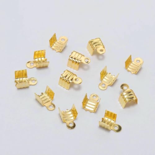 200 Stück goldfarbene kleine Kordel-Endspitze, umklappbar, Dreidraht-Verschluss, Crimp-Perlenschnur-Schnallenverbinder für Schmuckherstellung, Zubehör, DIY, Gold, 8 x 11 mm 200 Stück goldfarbene kleine Kordel-Endspitze, umklappbar, Dreidraht-Verschluss, Crimp-Perlenschnur-Schnallenverbinder für Schmuckherstellung, Zubehör, DIY, Gold, 8 x 11 mm von TBSKUY