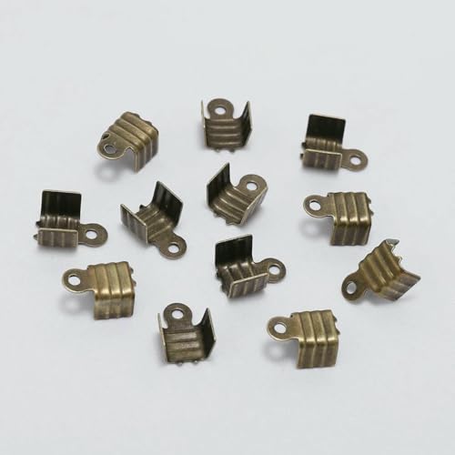 200 Stück goldfarbene kleine Kordel-Endspitze, umklappbar, Dreidraht-Verschluss, Quetschperlen-Schnallenverbinder für Schmuckherstellung, Zubehör, DIY, Antikbronze, 3 x 6 mm von TBSKUY