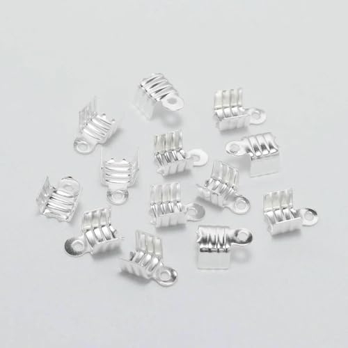200 Stück goldfarbene kleine Kordel-Endspitze, umklappbar, Dreidraht-Verschluss, Quetschperlen-Schnallenverbinder für Schmuckherstellung, Zubehör, DIY, Silber, 3 x 6 mm von TBSKUY