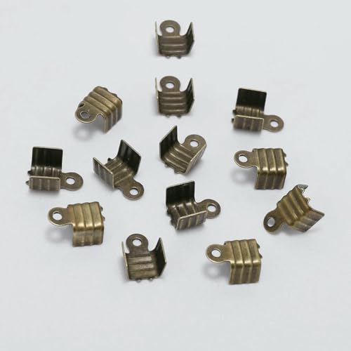200 Stück goldfarbene kleine Kordelenden, umklappbar, Dreidrahtverschluss, Quetschperlen-Schnallenverbinder für Schmuckherstellung, Zubehör, DIY, Antikbronze, 5 x 7,5 mm von TBSKUY