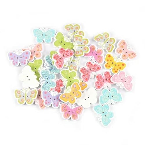 25 Stück 17 x 25 mm gemischte Holzknöpfe mit Schmetterlingsmalerei für DIY Scrapbooking, Kleidung, Basteln, Heimdekoration, Nähzubehör, M1972 – 25 Stück gem von TBSKUY