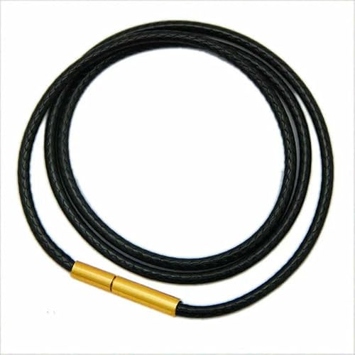 3,0 mm, 60 cm, 70 cm, schwarze Halskette aus gewachstem Leder für Männer und Frauen, geflochtene Halskette, Edelstahl-Rohrverbinder, Verschluss – Schwarz/Gold, 1 mm, 65 cm 3,0 mm, 60 cm, 70 cm, schwarze Halskette aus gewachstem Leder für Männer und Frauen, geflochtene Halskette, Edelstahl-Rohrverbinder, Verschluss – Schwarz/Gold, 1 mm, 65 cm von TBSKUY