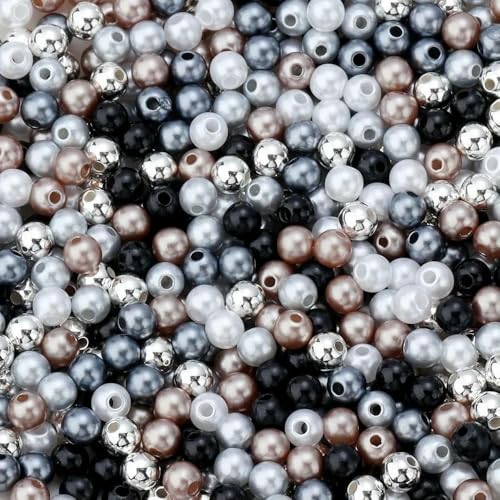 3/4/6/8/10/12 mm ABS-Imitationsperlen, runde, lose Acryl-Abstandsperlen, bunte Regenbogenperlen für die DIY-Schmuckherstellung, Schwarz-Weiß-Mix, 5 mm, 500 Stück von TBSKUY