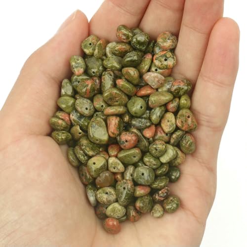 3–5 mm, 5–8 mm, unregelmäßiger Granat-Edelstein, Freiform-Kiesperlen, Natursteinperlen zur Schmuckherstellung, DIY-Halskette, 16 Zoll, Unakit, 3–5 mm, 16 Zoll von TBSKUY