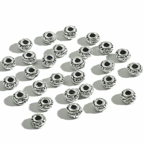 30–200 Stück Blumen-versilberte lose Röhrenperlen, Abstandsperlen zur Schmuckherstellung, Röhrenanhänger, DIY-Armband, Halskettenzubehör, 11–30 Stück von TBSKUY