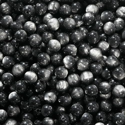 30 Stück/Los 8/10/12 mm Harz Katzenauge Runde Rocailles Perlen Schmuckherstellung DIY Schmuckmaterialien Armband Halskette Zubehör Zubehör-30 Stück Schwarz-8 mm von TBSKUY