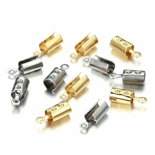 30 Stück/Los Edelstahl-Buchtverschlüsse, Kordel-Endkappen, Leder-Clip-Spitze, Falz-Quetschperlen-Verbinder für DIY-Schmuckherstellung, 12,5 x 4,5 mm von TBSKUY