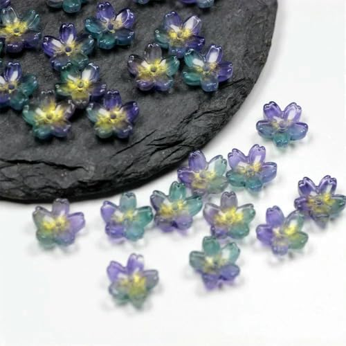 30 Stück 10 mm bunte kleine Lampwork-Perlen, Blumen-Kristallglasperlen für die Herstellung von Ohrringen, Schmuck, DIY-Bastelzubehör, 11–10 mm (30 Stück) von TBSKUY