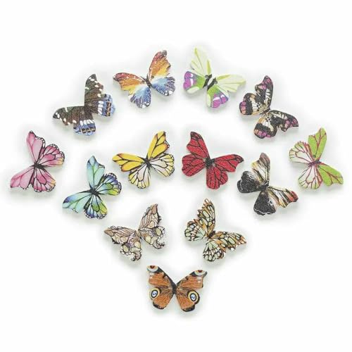 30 Stück 2 Löcher, gemischt, viele Stile, optional, Schmetterlings-Holzknöpfe, Dekoration, Kleidung, Heimnähen, Scrapbooking, Kartenherstellung, DIY, A, 28 x von TBSKUY