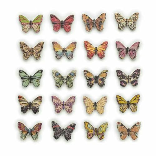 30 Stück 2 Löcher, gemischt, viele Stile, optional, Schmetterlings-Holzknöpfe, Dekoration, Kleidung, Heimnähen, Scrapbooking, Kartenherstellung, DIY-E, 25 x von TBSKUY