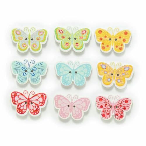 30 Stück 2 Löcher, gemischt, viele Stile optional, Schmetterlings-Holzknöpfe, Dekoration, Kleidung, Heimnähen, Scrapbooking, Kartenherstellung, DIY-J, 25 x 1 von TBSKUY