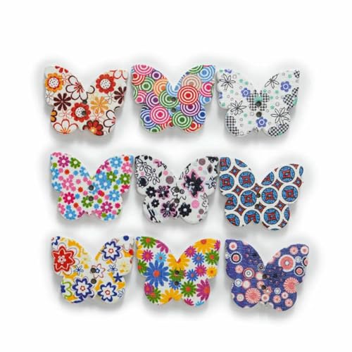 30 Stück 2 Löcher, gemischt, viele Stile optional, Schmetterlings-Holzknöpfe, Dekoration, Kleidung, Heimnähen, Scrapbooking, Kartenherstellung, DIY-K, 25 x 2 von TBSKUY