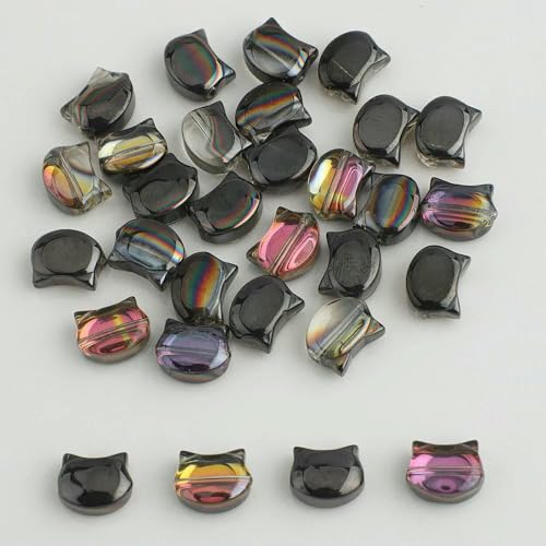 30 Stück 8 x 10 MM Regenbogenfarbener Katzenkopf Lampwork-Kristallglas Tschechische Perlen Lose Bastel-Charms für Ohrringe DIY Schmuckherstellung-135 BQHZ von TBSKUY