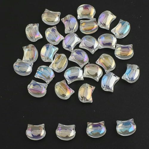 30 Stück 8 x 10 MM Regenbogenfarbener Katzenkopf Lampwork-Kristallglas Tschechische Perlen Lose Bastel-Charms für Ohrringe DIY Schmuckherstellung-27 BAB von TBSKUY