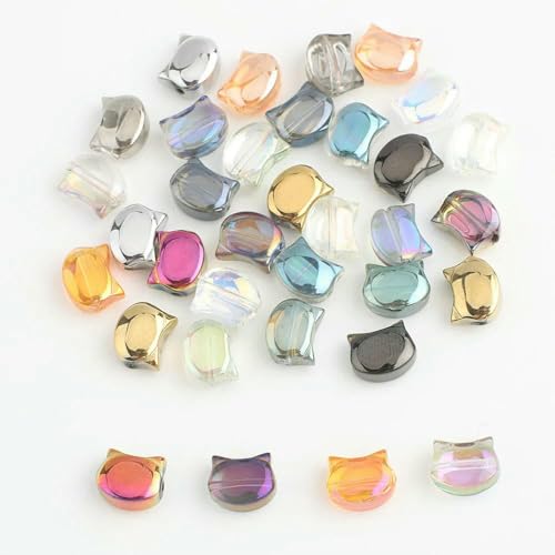 30 Stück 8 x 10 mm Regenbogenfarbener Katzenkopf Lampwork-Kristallglas Tschechische Perlen Lose Bastel-Charms für Ohrringe DIY Schmuckherstellung-100 HS von TBSKUY