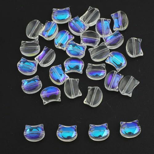 30 Stück 8x10MM Regenbogen Bunte Katzenkopf Lampwork Kristallglas Tschechische Perlen Lose Basteln Charms Für Ohrringe DIY Schmuckherstellung-105 JKC von TBSKUY