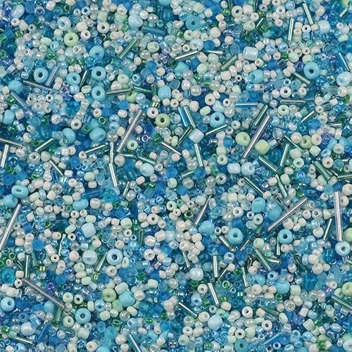 30 g/Los Rocailles-Glasperlen in gemischter Größe, rund, weiß/blau, Abstandshalter, lose Perlen für Schmuck, Armbänder, DIY-Halskettenzubehör, Hellblau von TBSKUY