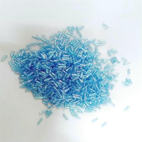 300 Stück 11/0 Röhrenperlen 2 x 6 mm, gedrehte Glasperlen, spiralförmige Rocailles-Perlen für DIY-Armbänder, Schmuck, Kleiderherstellung, Kleidungsstücke, Zubehör, Azurblau AB41 von TBSKUY